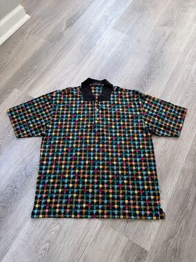 Vintage Riscatto Geometric Abstract Polo Shirt - 90s Retro Pattern - Size S
